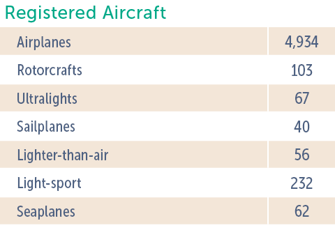Registered Aircraft Airplanes 4 934 Rotorcrafts 103 Ultralights 67 Sailplanes 40 Lighter-than-air 56 Light-sport 232    