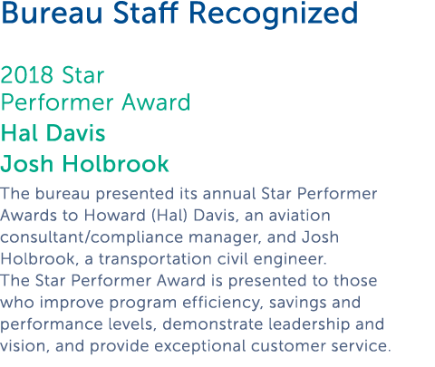  Bureau Staff Recognized 2018 Star Performer Award Hal Davis Josh Holbrook The bureau presented its annual Star Perfo   