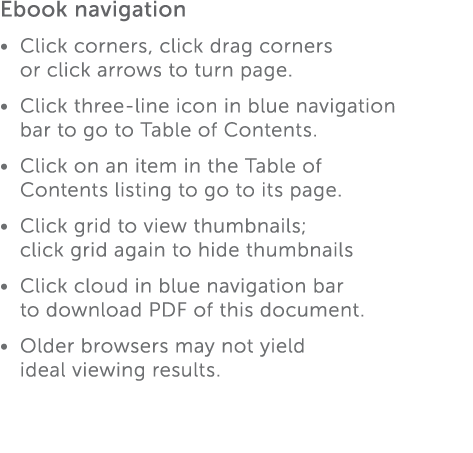 Ebook navigation Click corners  click drag corners or click arrows to turn page  Click three-line icon in blue naviga   
