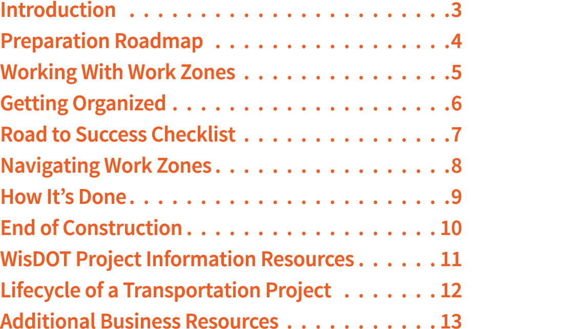 Introduction 3 Preparation Roadmap 4 Working With Work Zones 5 Getting Organized 6 Road to Success Checklist 7 Naviga   