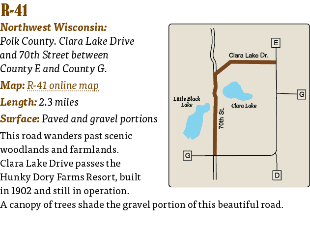   R-41  Northwest Wisconsin: Polk County  Clara Lake Drive and 70th Street between County E and County G  Map: R-41 o   
