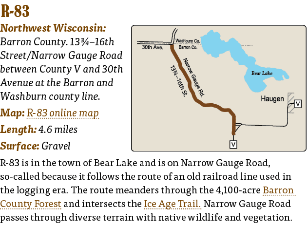   R-83  Northwest Wisconsin: Barron County  13  16th Street Narrow Gauge Road between County V and 30th Avenue at the   