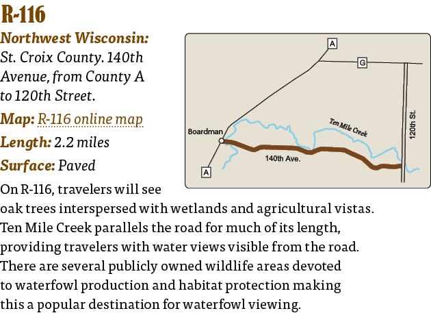   R-116  Northwest Wisconsin: St  Croix County  140th Avenue, from County A to 120th Street  Map: R-116 online map Le   