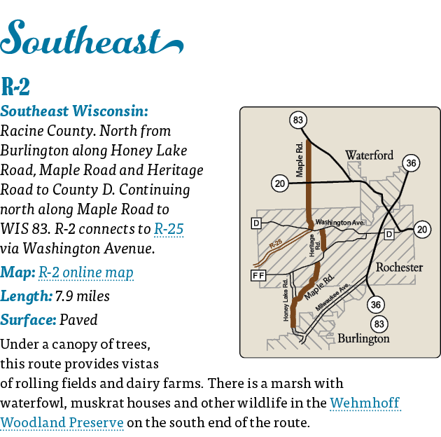  Southeast   R-2  Southeast Wisconsin: Racine County  North from Burlington along Honey Lake Road, Maple Road and Her   