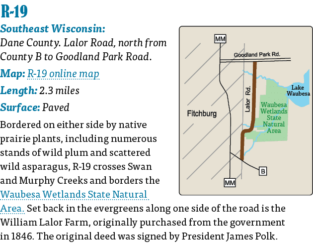   R-19  Southeast Wisconsin: Dane County  Lalor Road, north from County B to Goodland Park Road  Map: R-19 online map   