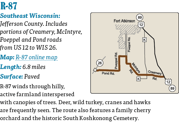   R-87  Southeast Wisconsin: Jefferson County  Includes portions of Creamery, McIntyre, Poeppel and Pond roads from U   