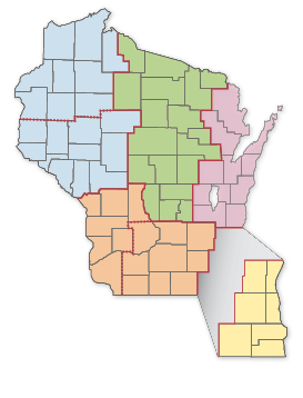 Map of Wisconsin State Patrol Southeast region