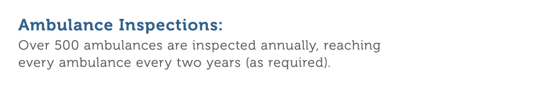 Ambulance Inspections  Over 500 ambulances are inspected annually  reaching every ambulance every two years  as requi   