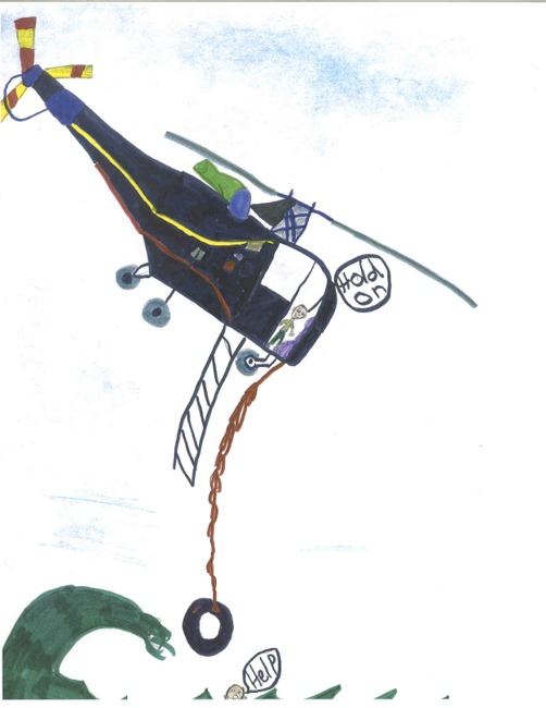 2004 Aviation art contest drawing of a helicopter rescue from the sea