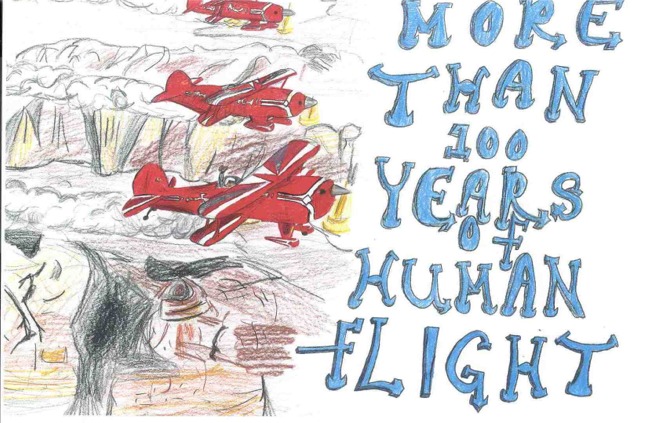 2005 aviation art contest drawing of 3 red biplanes