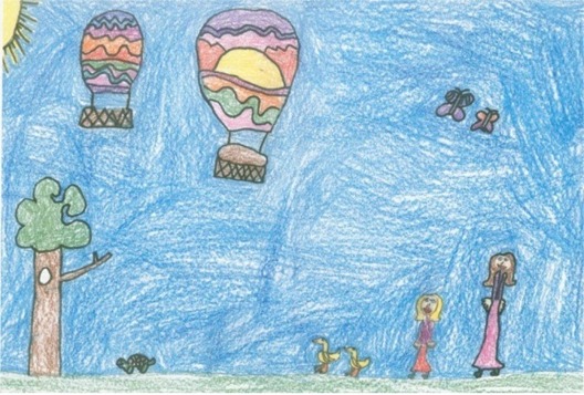 2006 aviation art contest drawing of hot air balloons butterflys, and people watching