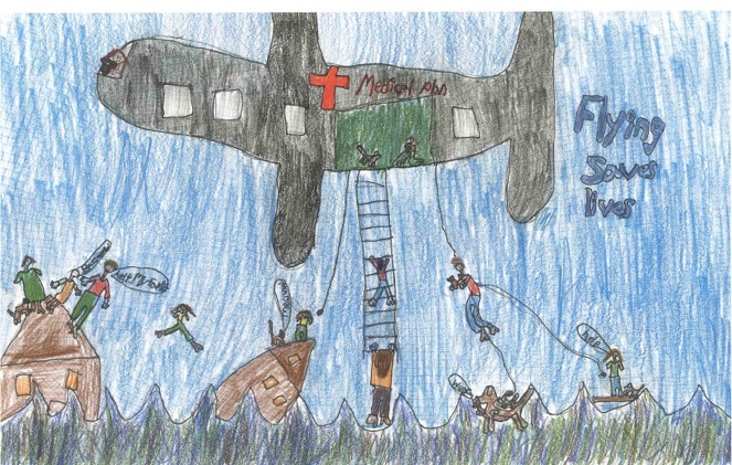 2004 Aviation art contest drawing of an airplane rescue from flood waters