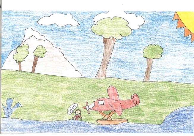 2004 Aviation art contest drawing of a float plane rescue from an island