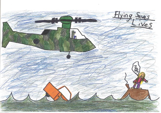 2004 Aviation art contest drawing of a helicopter rescue from a flood