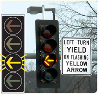 Four-section signal head with flashing yellow arrow turn signal Four-section signal head with flashing yellow arrow turn signal