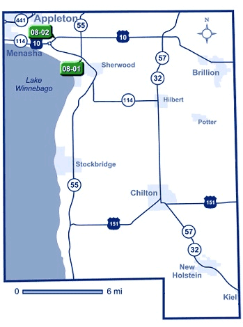 Map of Calumet County park and ride lots