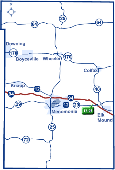 Map of Dunn County with one park and ride lot.