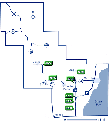 Map of Oconto County park and ride lots