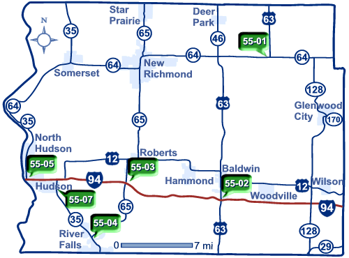 Map of park and ride lots in St. Croix County