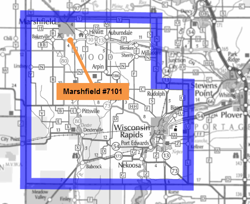Map of Wood County park and ride lots.