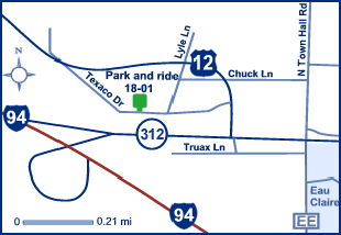 Map of park and ride lot 18-01 in Eau Claire County.
