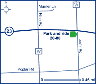 Map of Fond du Lac County park and ride lot 20-80.