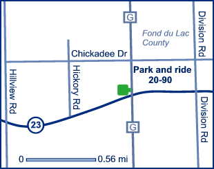 Map of Fond du Lac County park and ride lot 20-90.