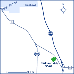 Map of park and ride lot 35-01 - US 51 and County S