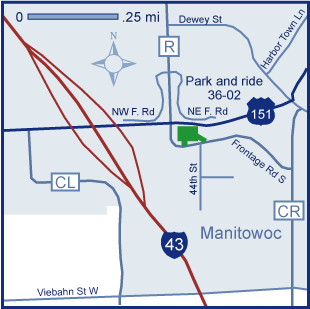 Map of park and ride lot 36-02 in Manitowoc County.