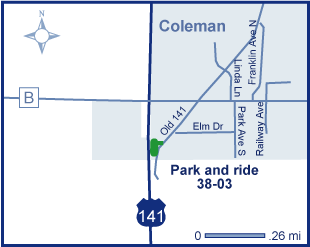 Map of park and ride 38-03 in Marinette County.