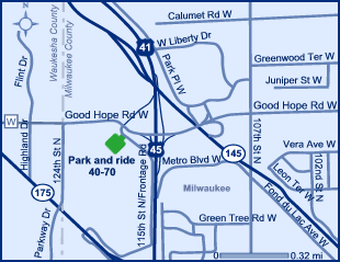 Map of Milwaukee County park and ride lot 40-70.