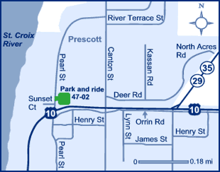 Map of park and ride lot 47-02 - US 10 and Pearl Street.