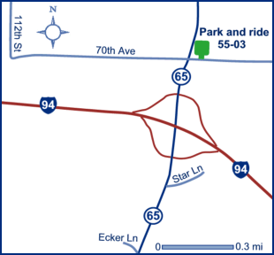 Map of park and ride lot 55-03 - I-94/WIS 65 in Roberts