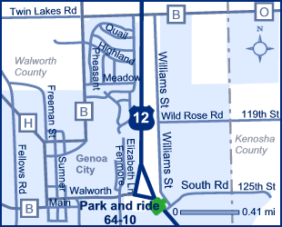 Map of Walworth County park and ride lot 64-10.