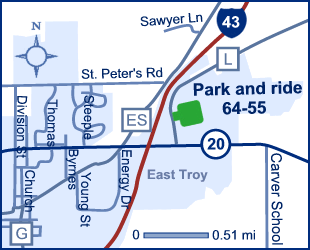Map of Walworth County park and ride lot 64-55.