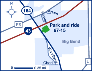 Map of Waukesha County park and ride lot 67-15.