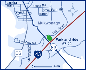 Map of Waukesha County park and ride lot 67-20.