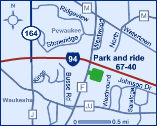 Map of Waukesha County park and ride lot 67-40.
