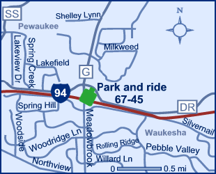 Map of Waukesha County park and ride lot 67-45.
