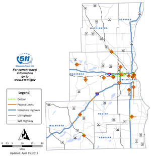 Southeast Region work zones and detour map. Southeast Region work zones and detour map.