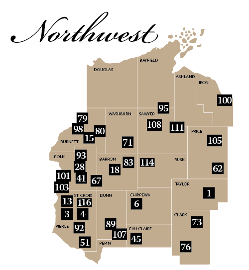 Rustic Roads - northwest region locator map