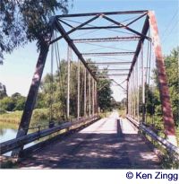 Iron girders on the Dyreson Bridge span the Yahara River