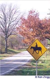 Though neither horse nor rider grace Rustic Road 86 at the time this image was taken, a sign warns travelers to be on the lookout!