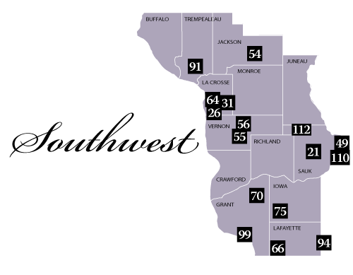 Rustic Roads southwest Wisconsin locator map